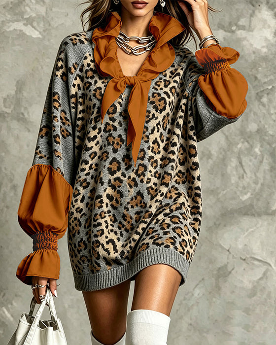 Sweater Dress Leopard Patchwork Casual