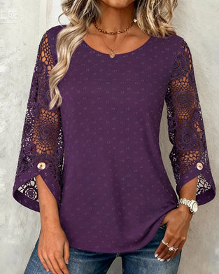 Enfärgad Virkad Blus Med Lapptäcktsdetaljer