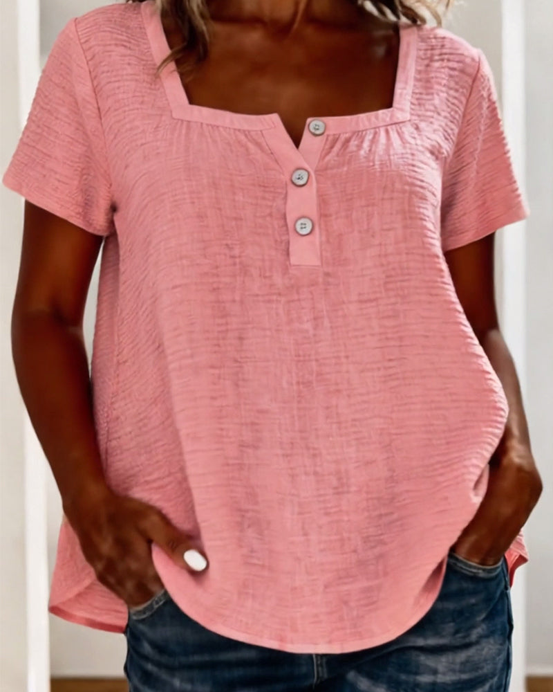 T-Shirt Texturerad Fyrkantig Hals Kort Ärm