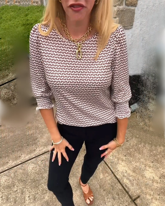 Top Elegant Halvärm Tryckt