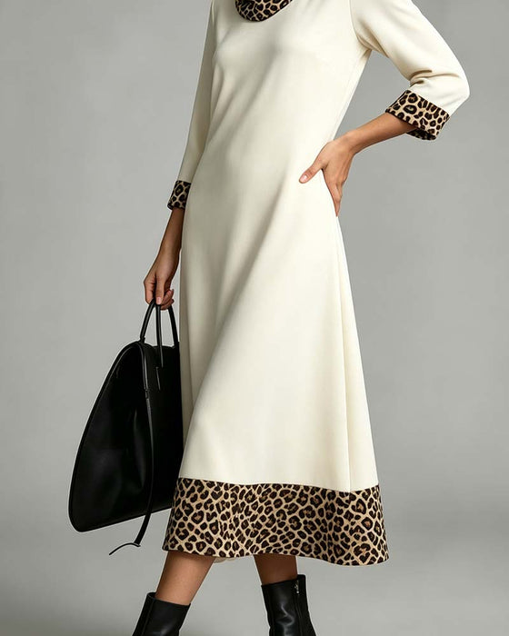 Klänning Slouchy Mock Neck Leopard Armbågslång Ärm