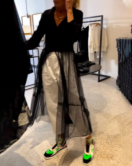 Skjorta Fashionabla Flowy Mesh Lång