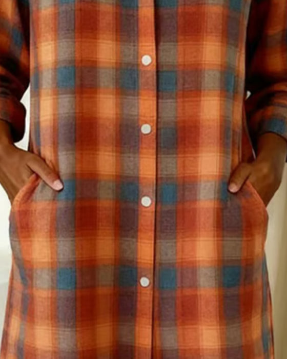 Klänning Skjorta Slag Rutig Knäppning