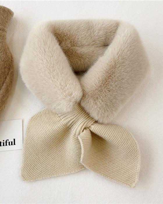 Modern Stickad Päls Halsduk Med Patchwork