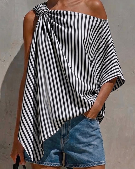 Blus Randig Lös Asymmetrisk Design
