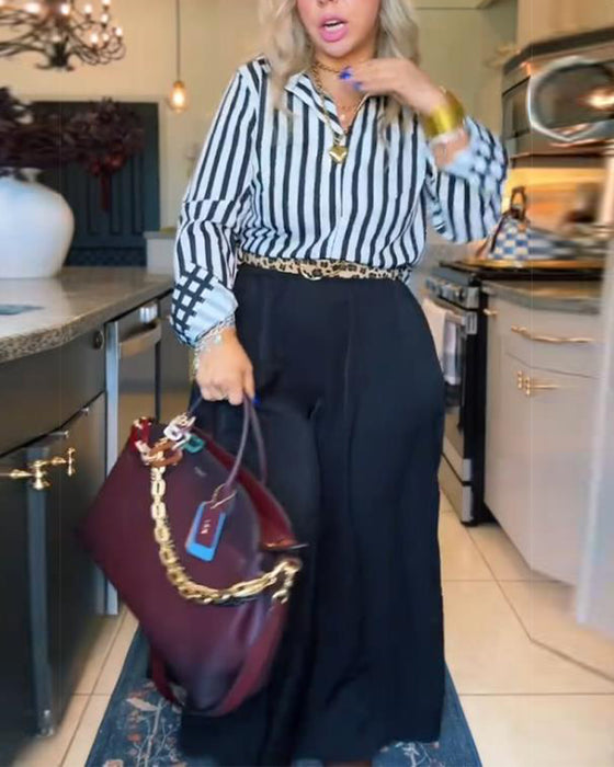 Blus Med Vertikala Strecket Mönster Och Elegant Stil