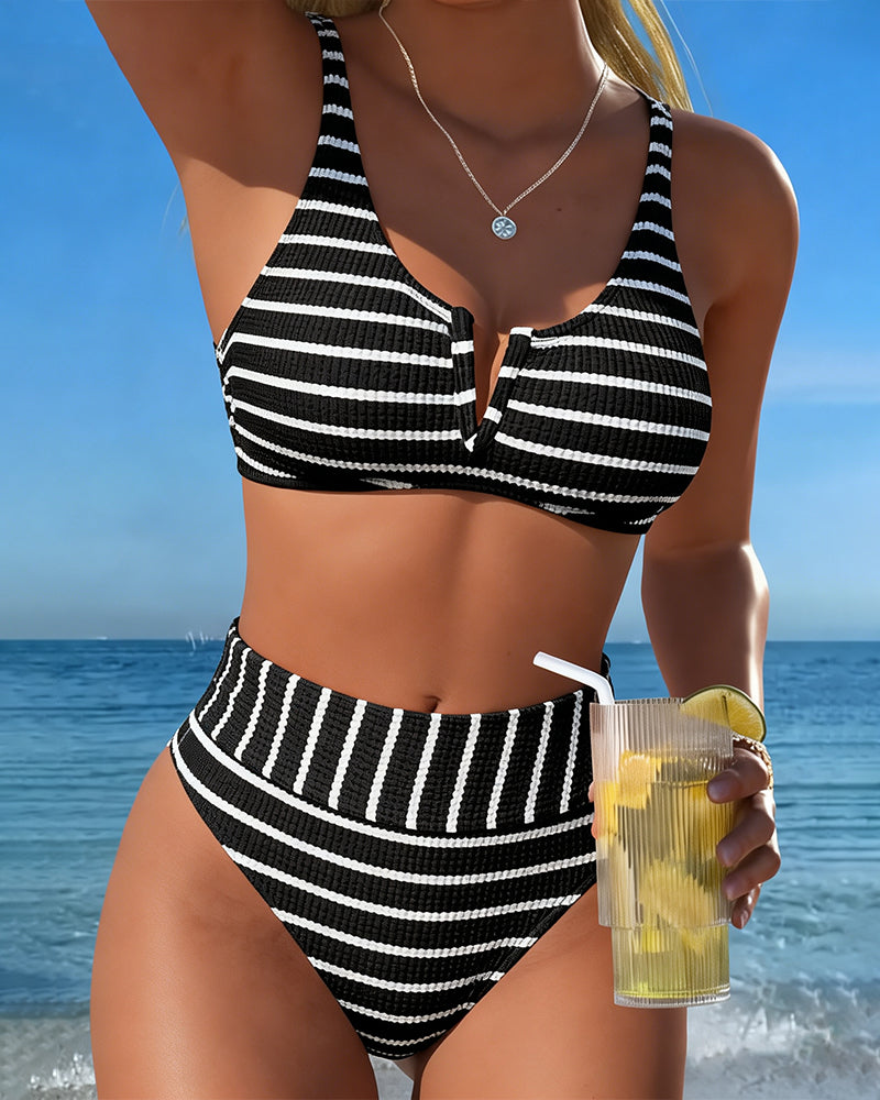 Bikini Svart Vit Räfflad Rand