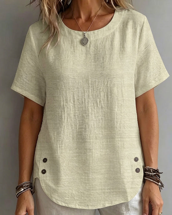 T-Shirt Rund Halsning Enfärgad Enkel 100% Bomull
