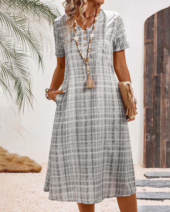 Klänning Kortärmad Rutig Vardaglig