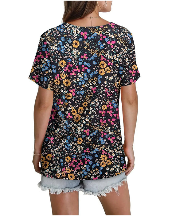 Blus Blommig V-Ringad Kortärmad