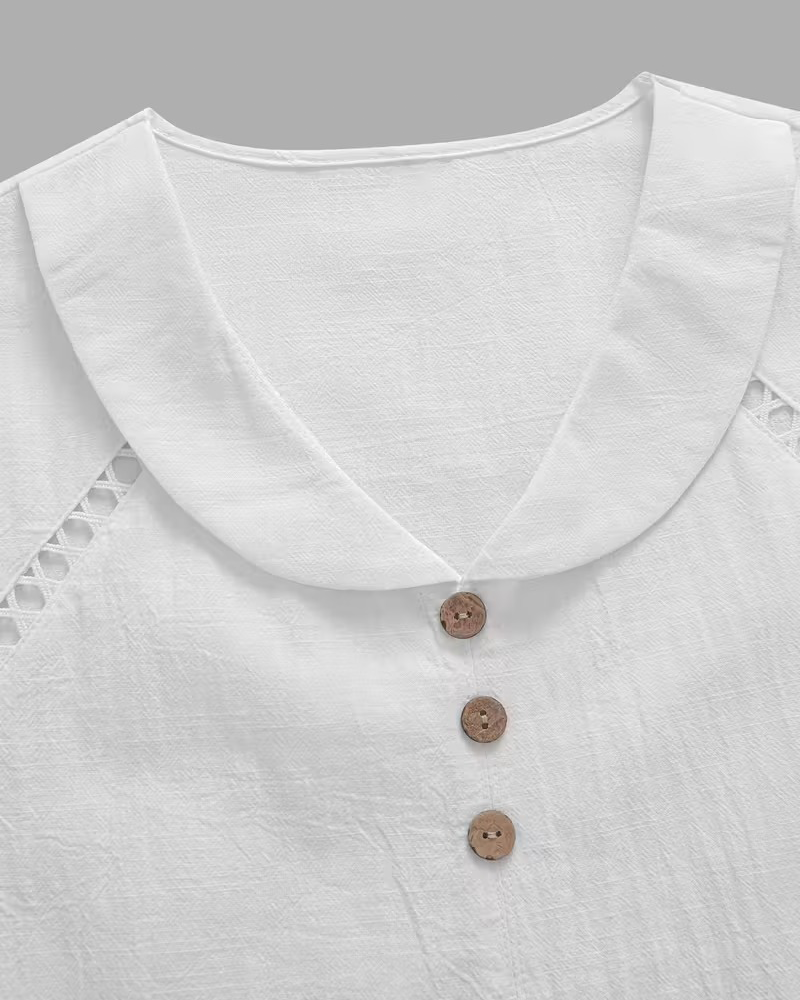 Blusa Utskärning Peter Pan-Krage Kort Ärm