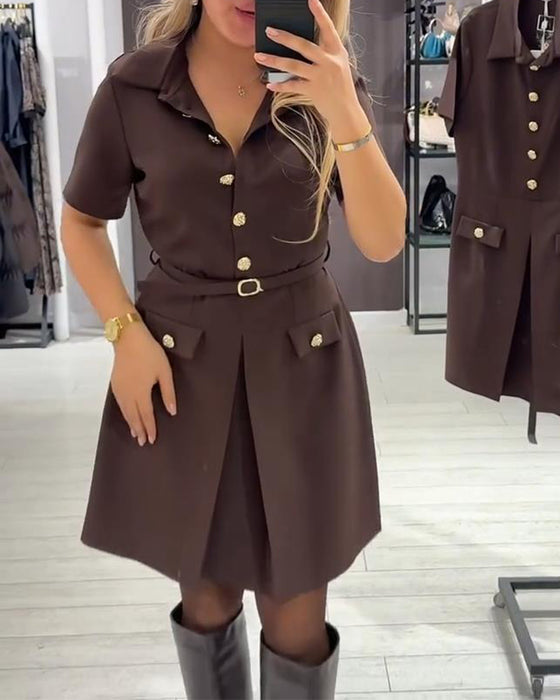 Klänning Knäppt Krage Kortärmad