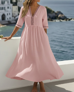 Klänning Halv Ärm Hål Ut V-Hals Maxi