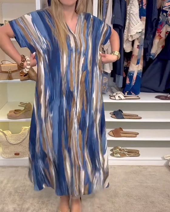 Klänning avslappnad lös v-ringad