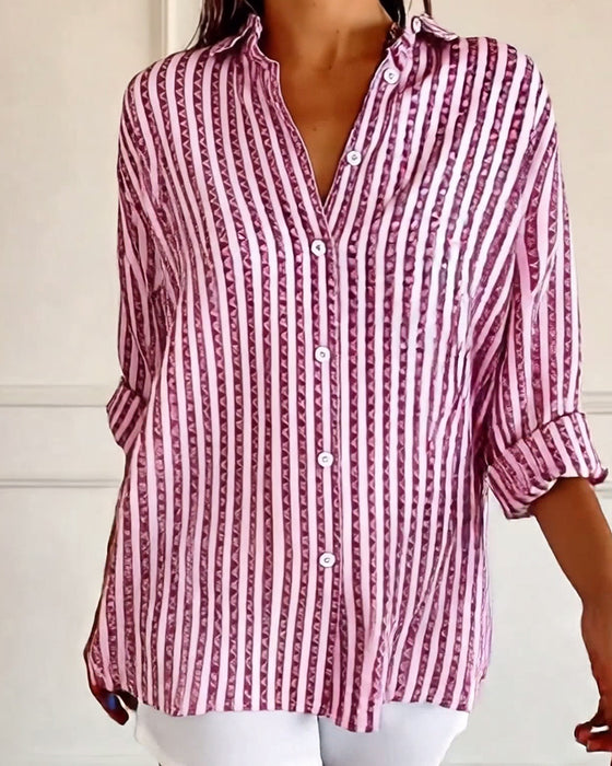 Skjorta Lös Passform Randig Geometriskt Tryck