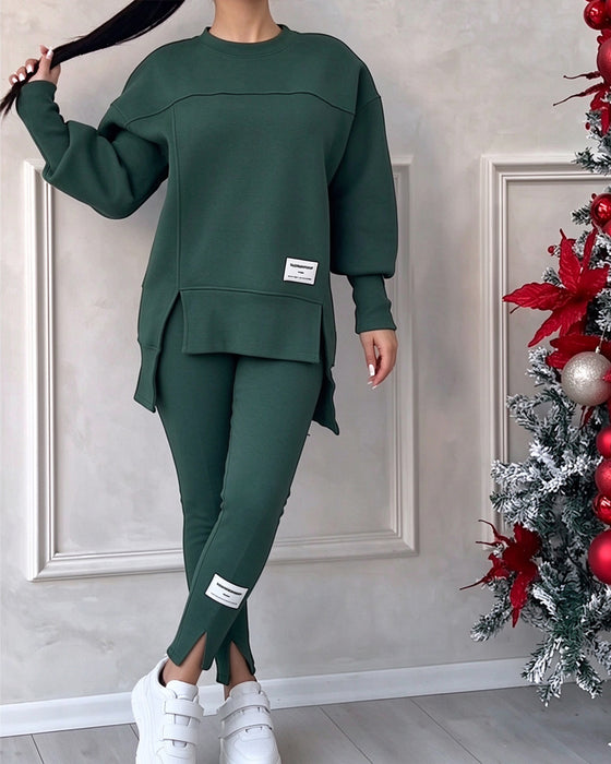 Set Tryckt Sweatshirt Och Joggingbyxor