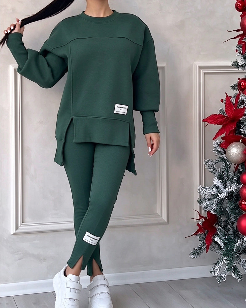 Set Tryckt Sweatshirt Och Joggingbyxor