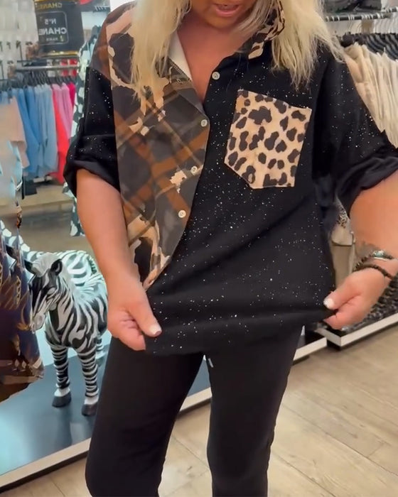 Skjorta Krage Ficka Patchworktryck