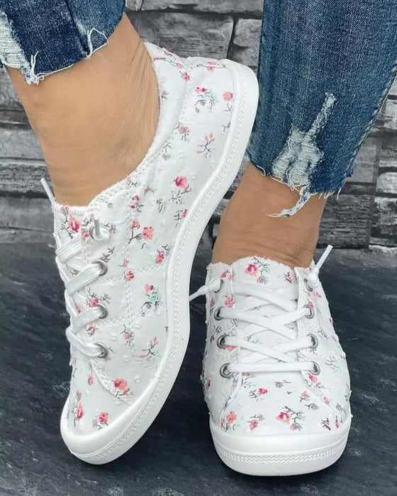 Skor Blommigt Print Mode Casual Tyg