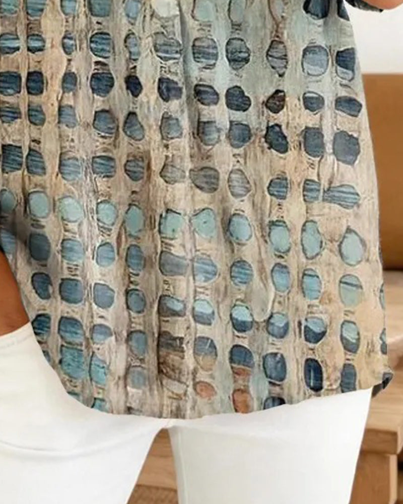 Blus Prickigt Print Knapp Halvknäppning