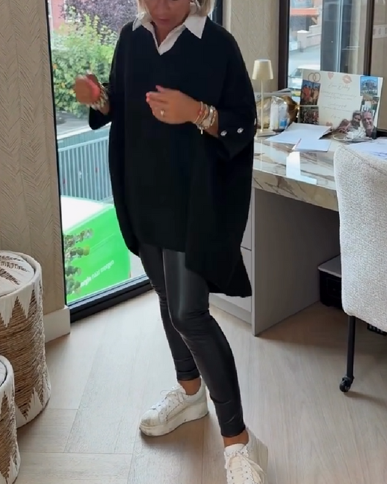 Tröja Med V-Hals, Knäppt Och Asymmetrisk Egenskaper