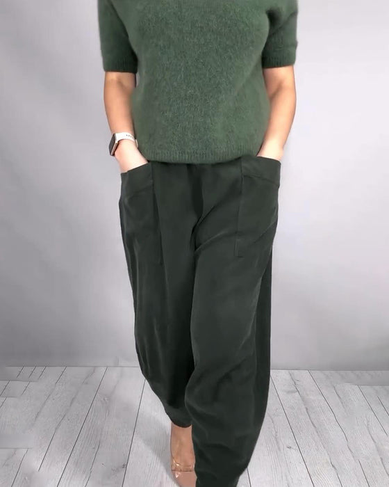 Byxor Modiga Elastisk Midja Och Fickor