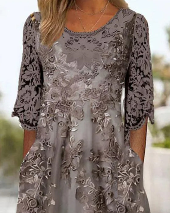 Klänning Med Runt Halsutsnitt Och Trekvartsärmar