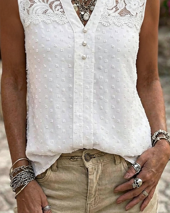 Tank Top Spets Jacquard Ärmlös