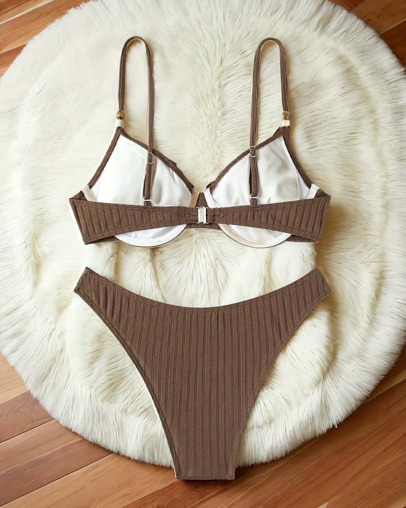 Bikini Räfflad Rynkad Solid