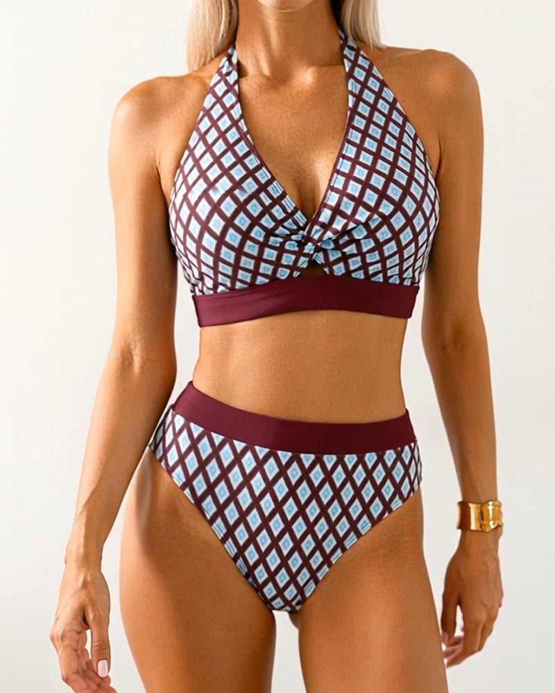 Bikini Geometrisk Rombtryck Halsringning