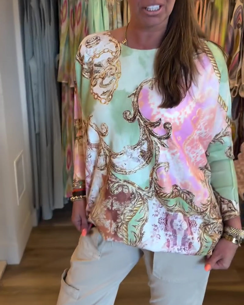 Topp Tryck Löst Drop Axel Lång Ärm