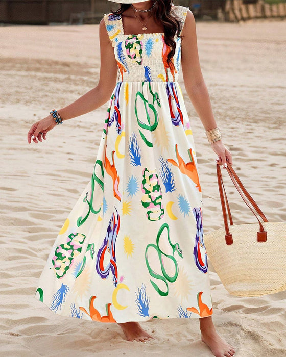 Färgglad ärmlös klänning med djurtryck