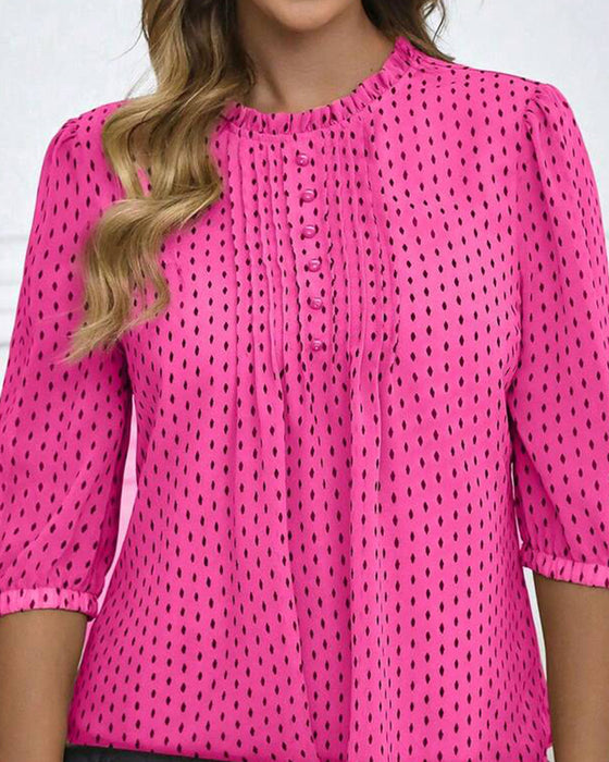 Blus Ruffle Trim Lös Polka Dot