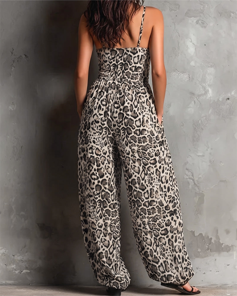 Jumpsuit Leopardmönster Hängslor Bredbent