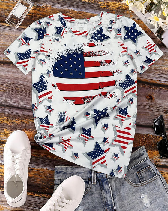 T-Shorts Distressed Flagga Heltäckande Tryck Kortärmad