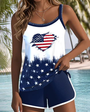 Tankini Amerikansk Flagga Hjärttryck Tvådelad