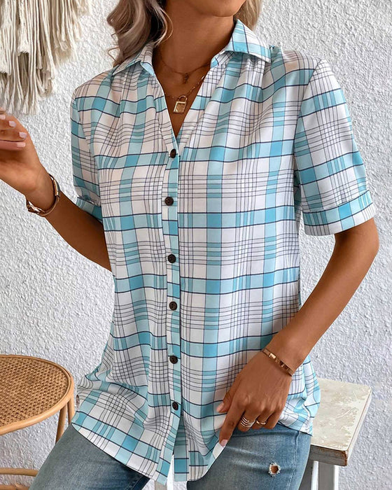 Blus med kavajkrage och rutigt tryck