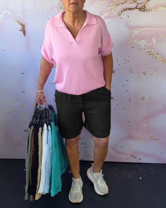 Shorts Enfärgad Bomull Och Linne Avslappnad