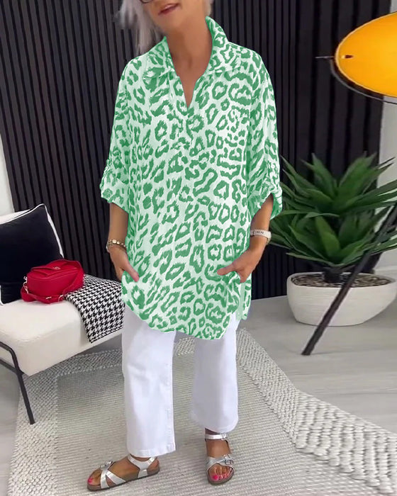 Blus Krage Leopardmönster