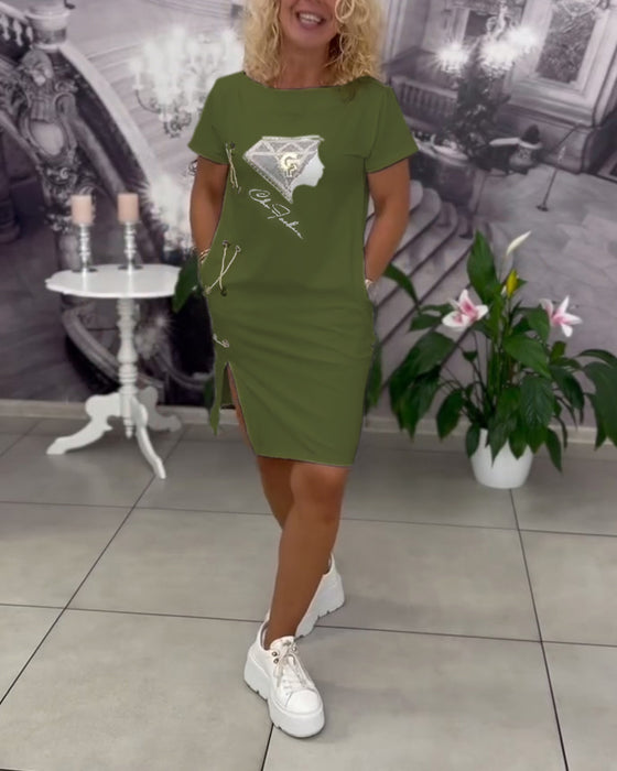 Klänning Tryckt Figursydd Slits