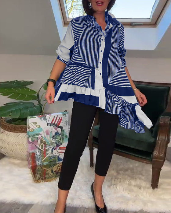 Modetryckt oregelbunden lapptröja med knappar