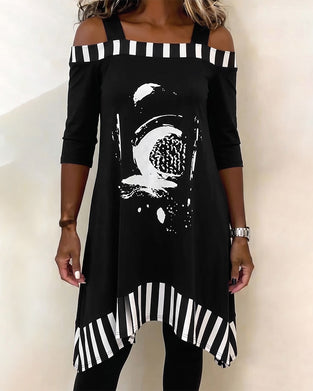 Klänning Off-Shoulder Oregelbundet Löst Tryck