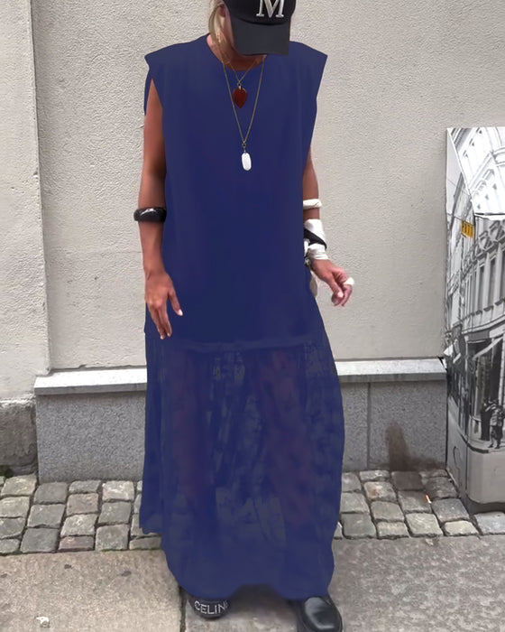 Ärmlös Mesh Patchwork Klänning