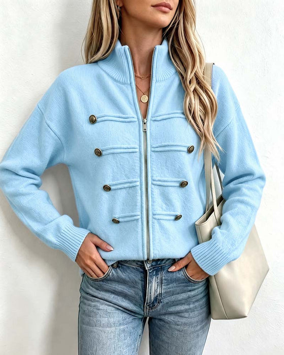 Cardigan Mandarin Krage Mode Dragkedja Stickad