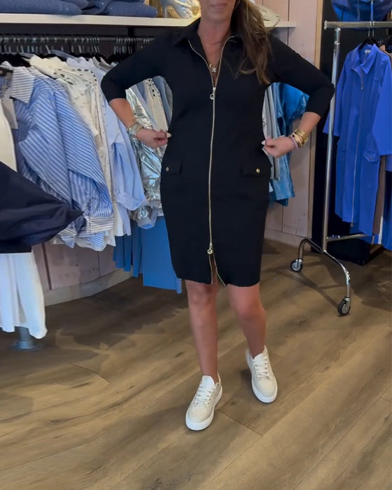 Klänning Slag Enfärgad Dragkedja Lång Ärm