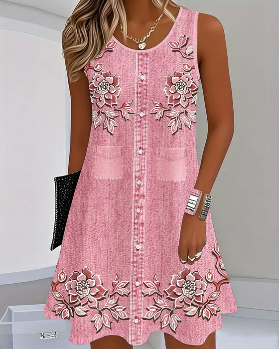 Klänning Ärmlös Imitation Denim