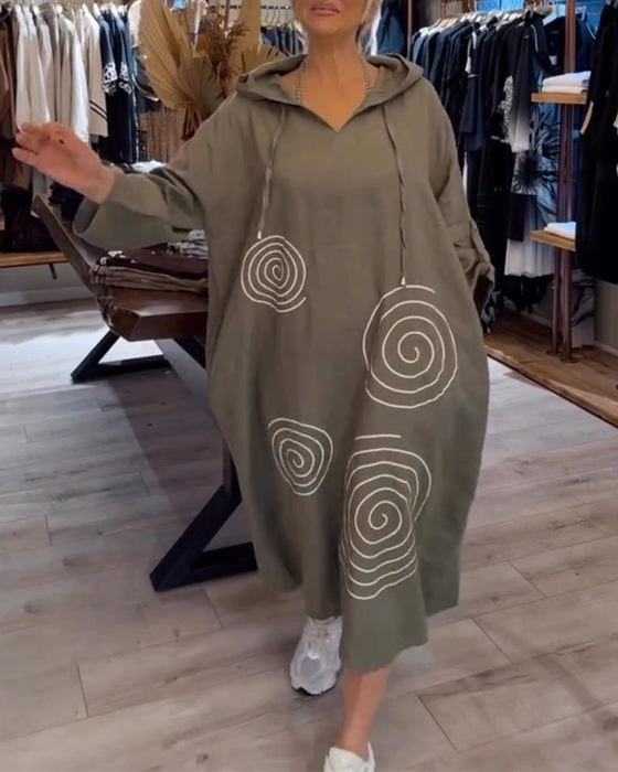 Klänning Med Huva Långärmad Lössittande