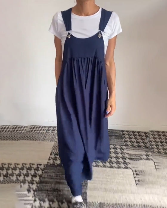 Klänning avslappnad enfärgad hängslen