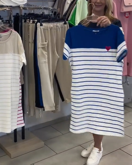 Klänning Rundhalsad Casual Randig