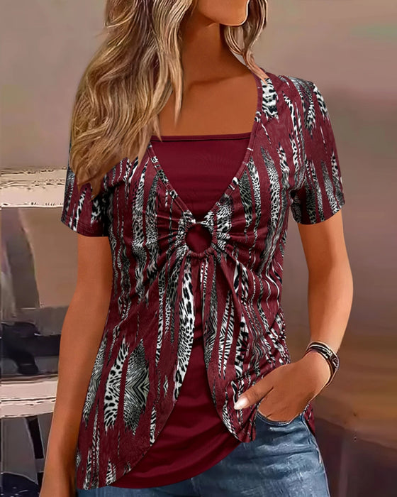 Blus Kortärmad Tryckt Falsk Tvådelad